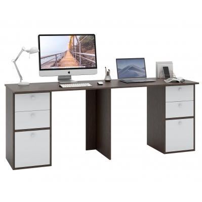 Компьютерный стол для двоих детей Прайм-90 венге/белый